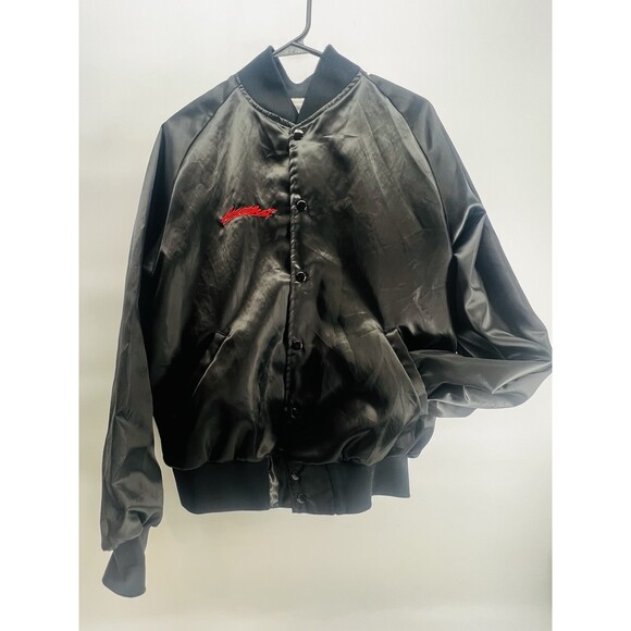 Vintage Chevrolet Heartbeat of America Jacket Mens Large Black Satin Bomber 90s - Picture 3 of 14